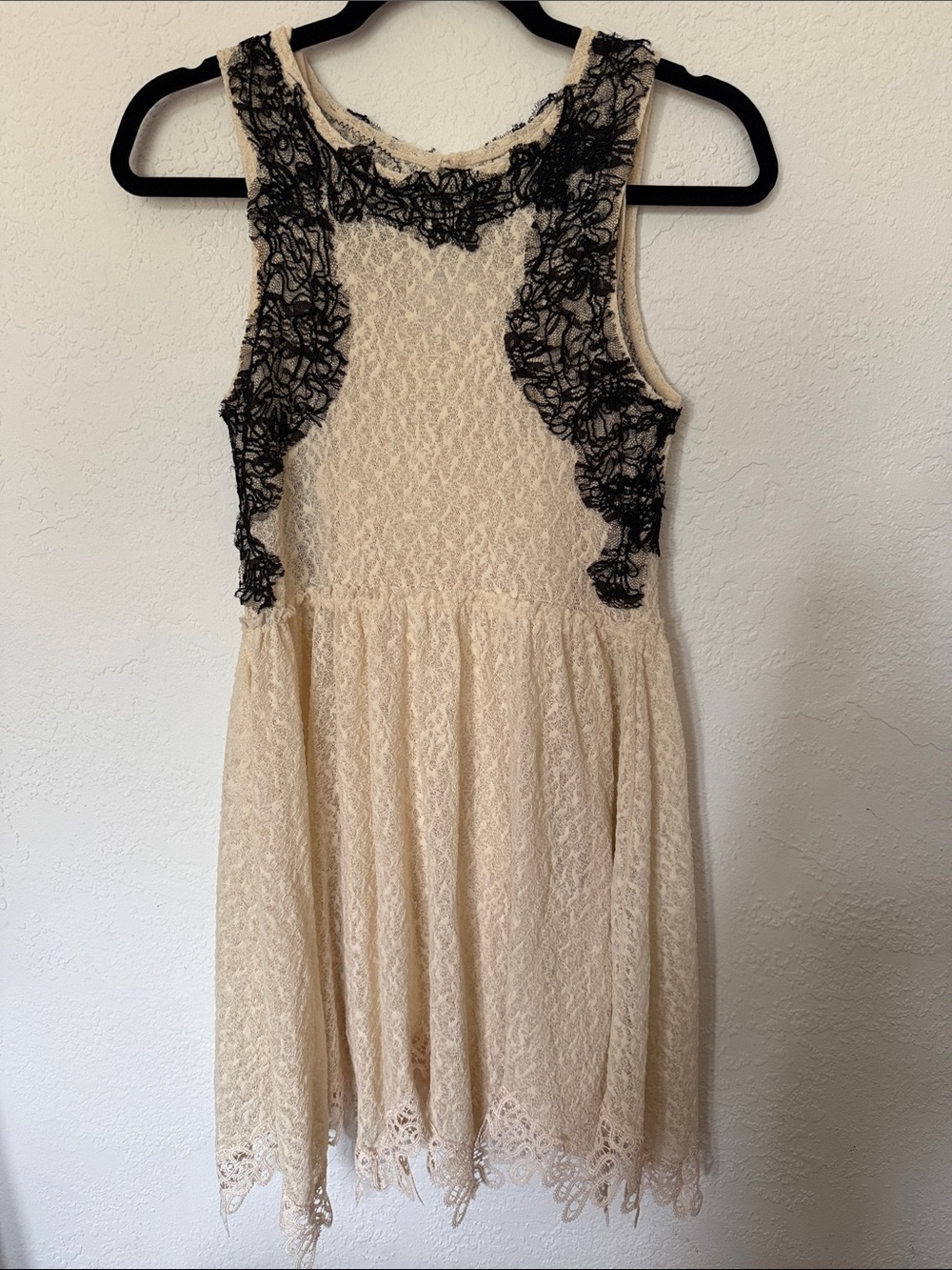 Free People Cream Lace Dress with Black Lace Detail